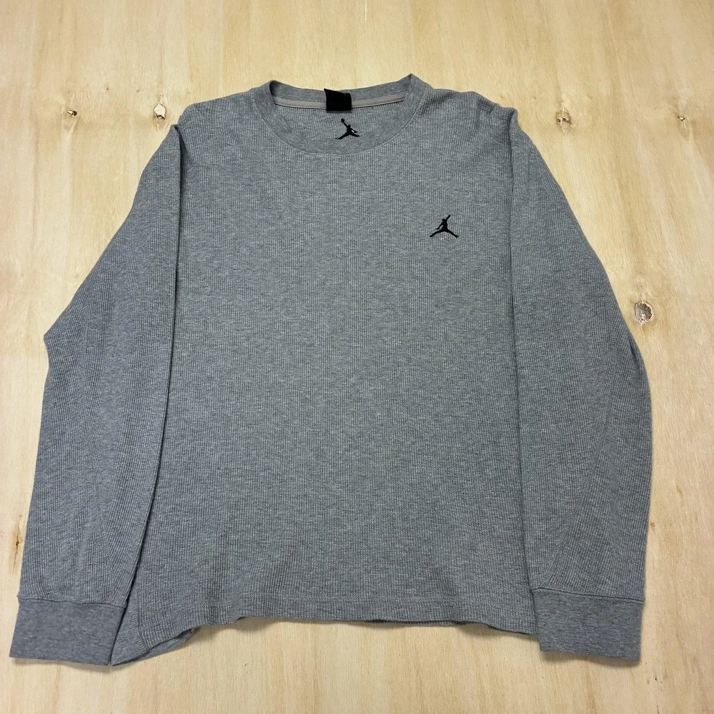 Jordan Shirt Mens XL Gray Long Sleeve Thermal Knit Jumpman Logo Top Athletic
